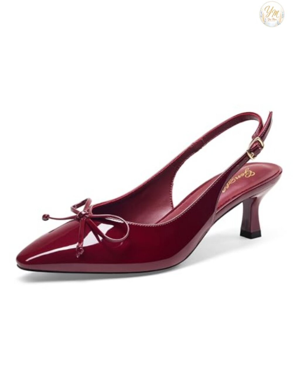 Kitten Heel Slingback Pumps Pointed Toe Buckle Closure 2-Inch Heel
